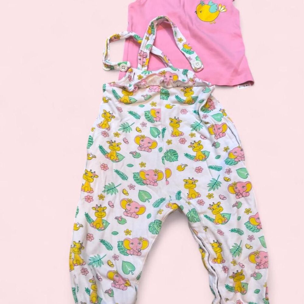 Babyoye printed dungaree and t-shirt set, cotton, 9-12m